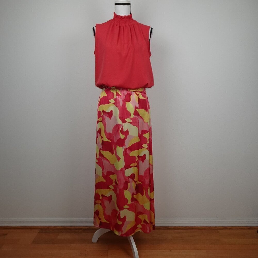 Ming Wang Skirt & Top Set Outfit Women's Size S Pink Yellow TWO Pieces Colorful